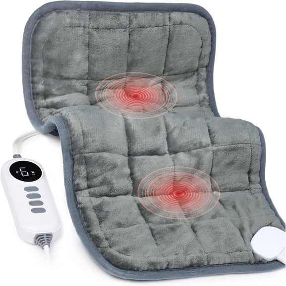 Massaging Vibrations Weighted Heating Pad, XL Heating Pad for Shoulder | 12" x 24", Eligible HSA,6 Heat Settings & 4 Massage Modes,Electric Heating Pad for Back & Shoulders,Silver Gray