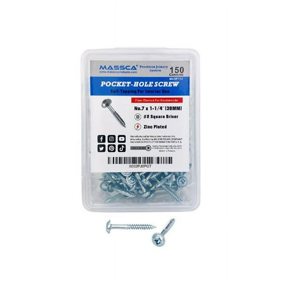 Massca Products X002PJ0PGT 1.25 in. Fine Thread No.7 Zinc Pocket-Hole Screws - 150 Screws