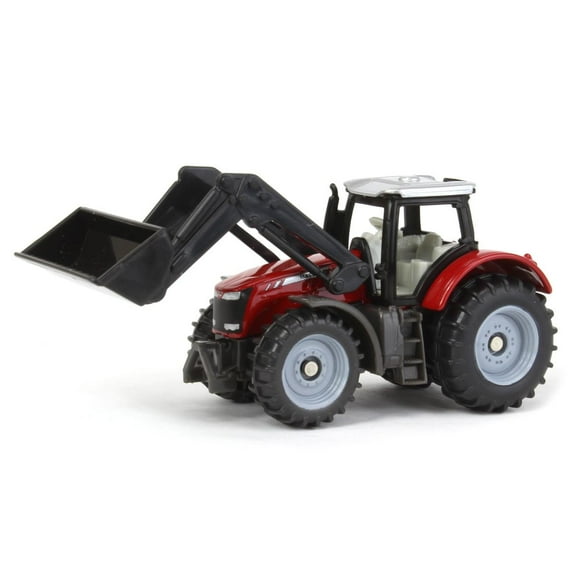 Massey Ferguson Red Tractor Diecast Model with Silver Top and Front Loader by Siku