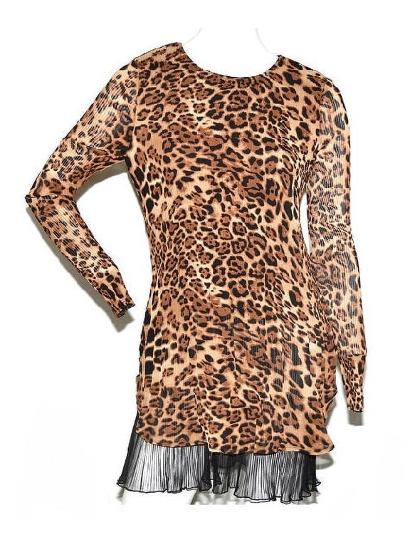 Women's Brown Leopard Print Pleated Tunic, Size Medium