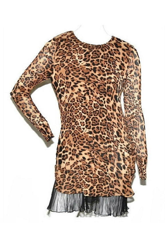 Women's Brown Leopard Print Pleated Tunic, Size Small