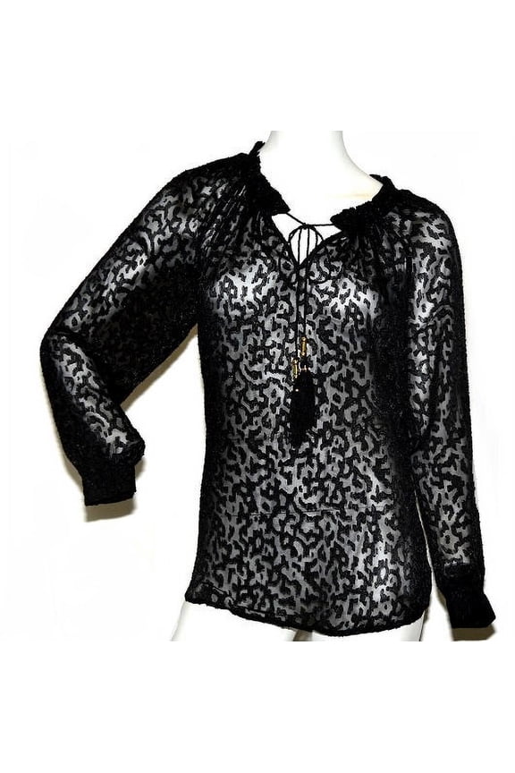 Women's Burnout Tassel Blouse in Black - Medium