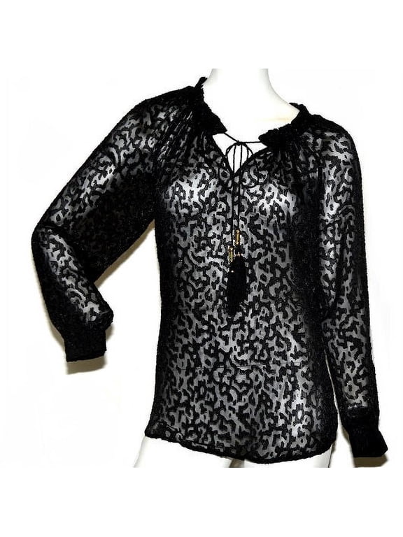 Women's Burnout Tassel Blouse in Black - Small