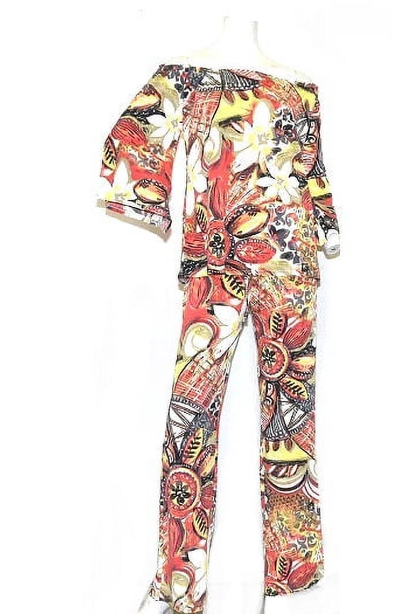 Women's Floral Off The Shoulder Printed Pant Set, Size Small