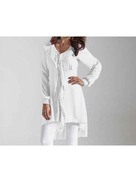 Women's High Low Ruffled Shirt in White - S