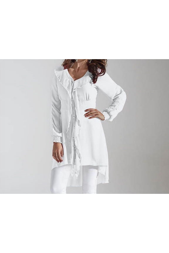 Women's High Low Ruffled Shirt in White - S
