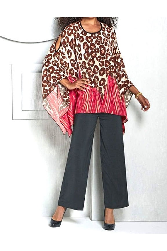 Women's Leopard Poncho Pant Set in Black/Brown - Small