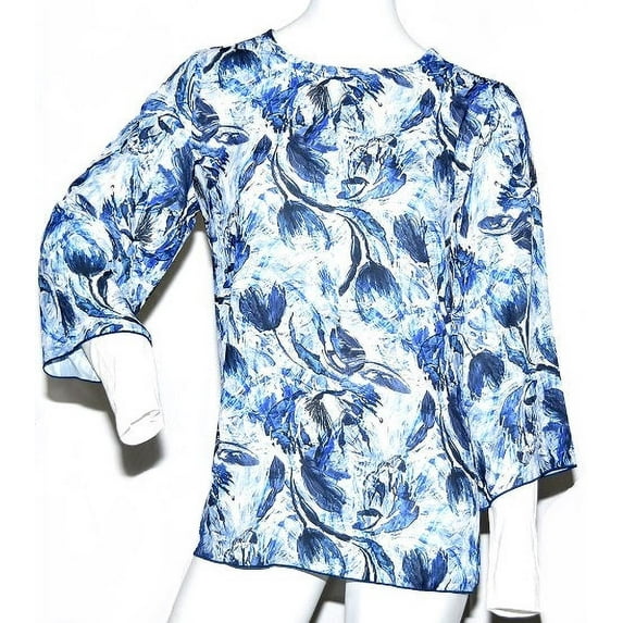 Masseys Women's Long Sleeve Flowy Blouse in Blue, Size Medium