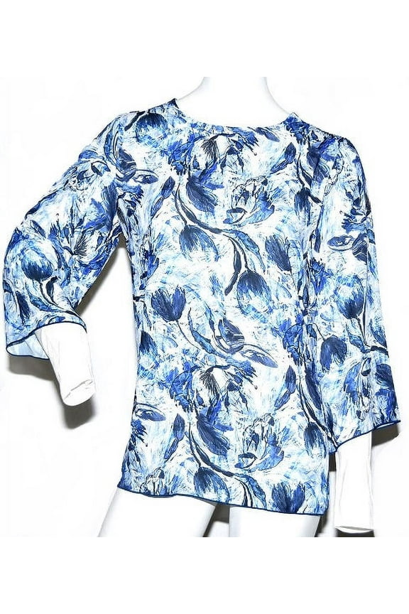 Women's Long Sleeve Flowy Blouse in Blue - Small