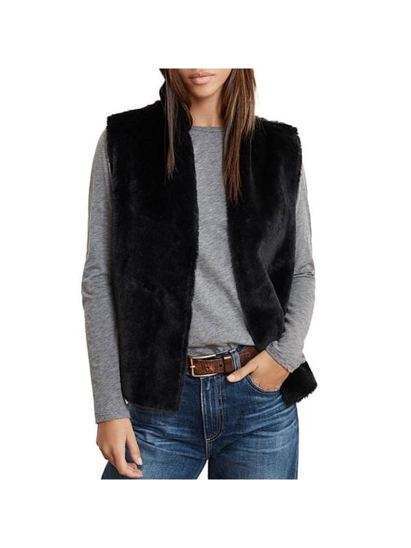 Women's Reversible Faux Fur & Faux Suede Vest in Black - 1X