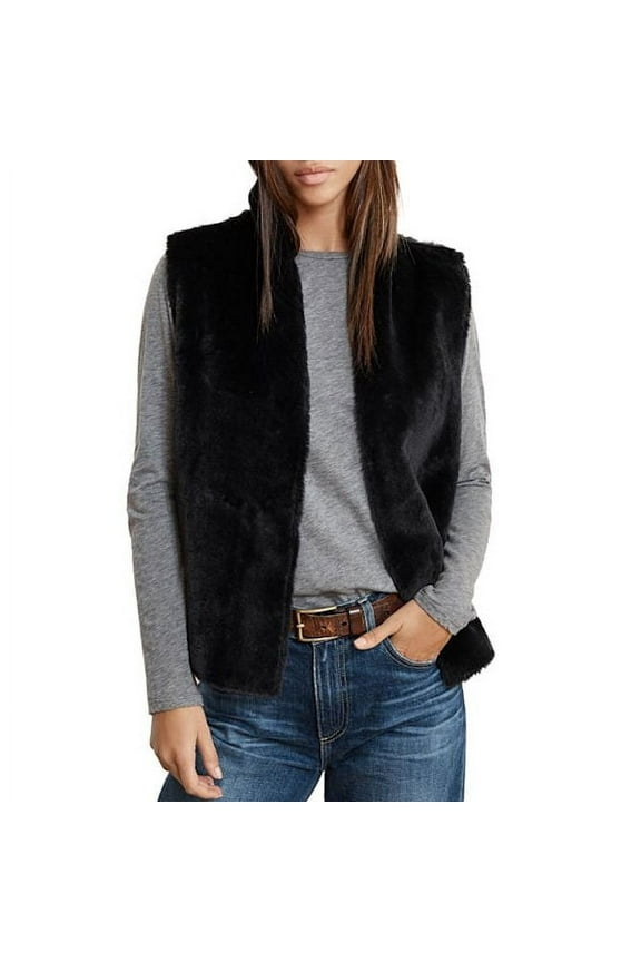 Women's Reversible Faux Fur & Faux Suede Vest in Black - 1X