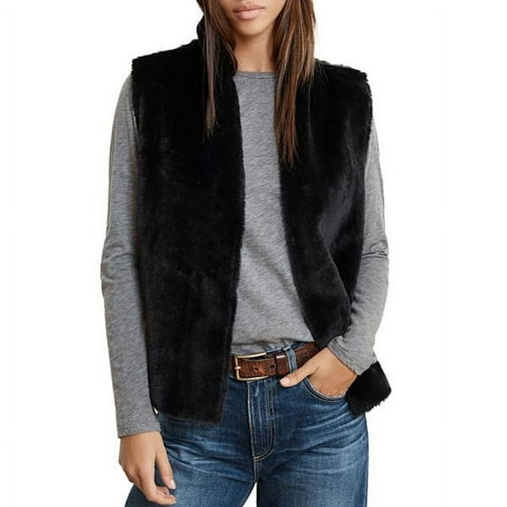 Masseys Women's Reversible Faux Fur & Faux Suede Vest in Black - M