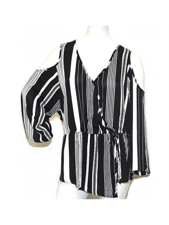 Women's Stripe Cold Shoulder Top in Black - M