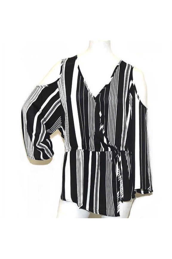 Women's Stripe Cold Shoulder Top in Black - S