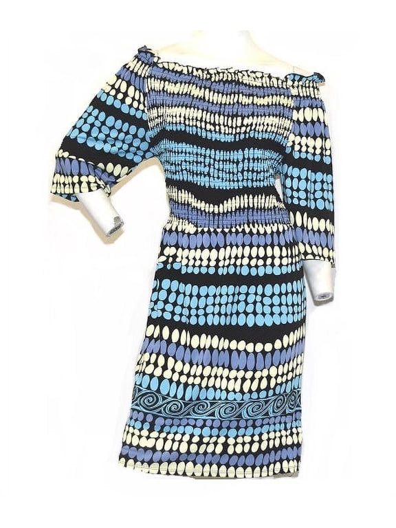 Women's Tribal Smocked Dress in Blue-Multi - 16W