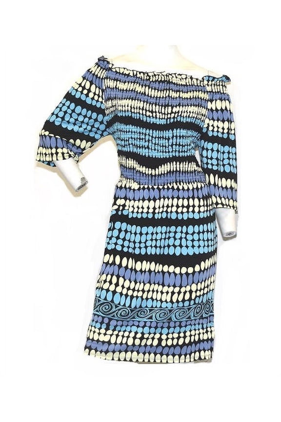 Women's Tribal Smocked Dress in Blue-Multi - 18W
