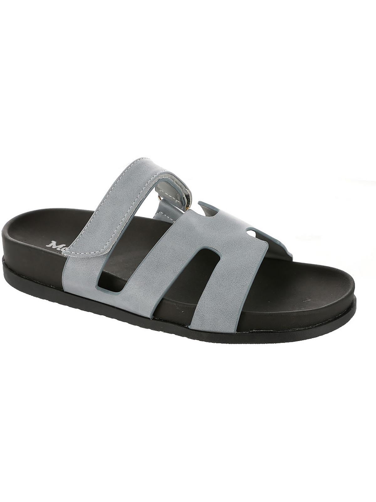 faux leather slide sandals
