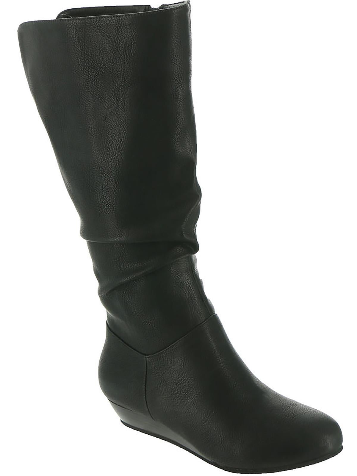 stacked heel knee high boots