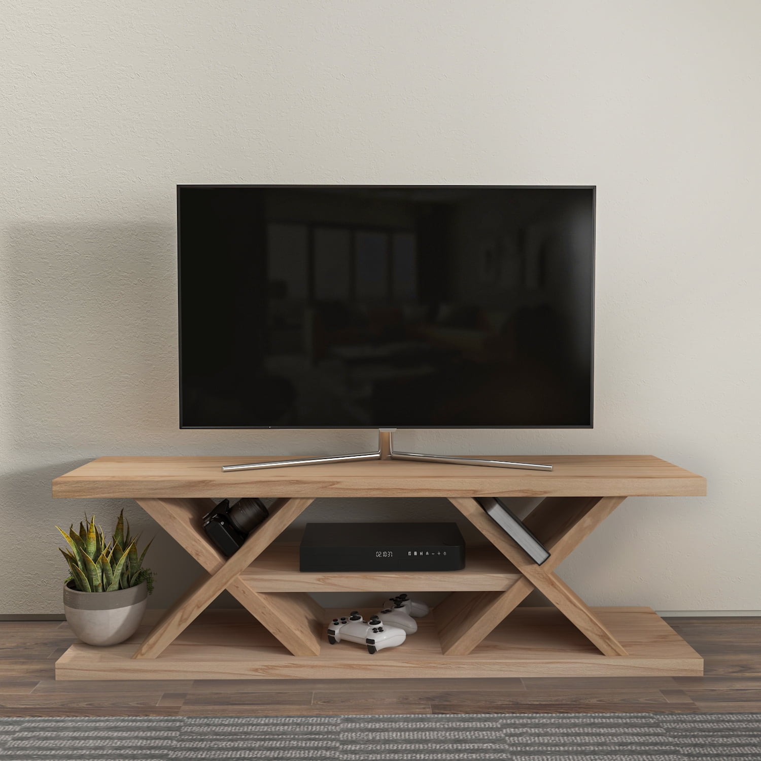Massi 53'' Solid Wood Rustic TV Stand / Consol Natural Oak Finish for