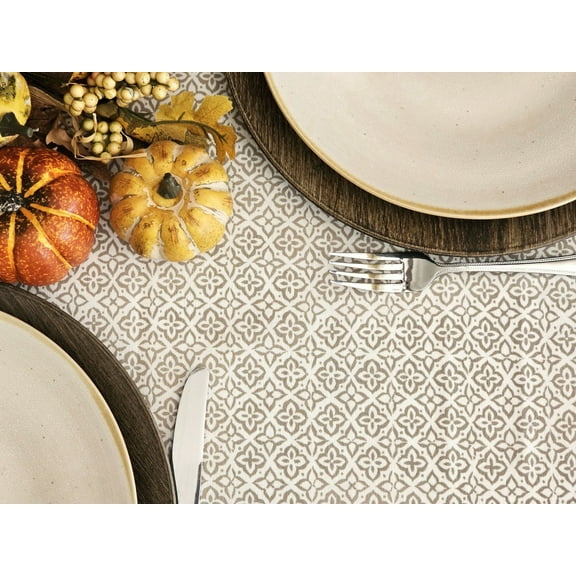 Massilia Sand Beige Modern Elegant Acrylic Cotton Coated Tablecloth - 138X59" Rectangle - French Oilcloth Spill Proof Easy Wipe Off - Indoor Outdoor Party Decor.