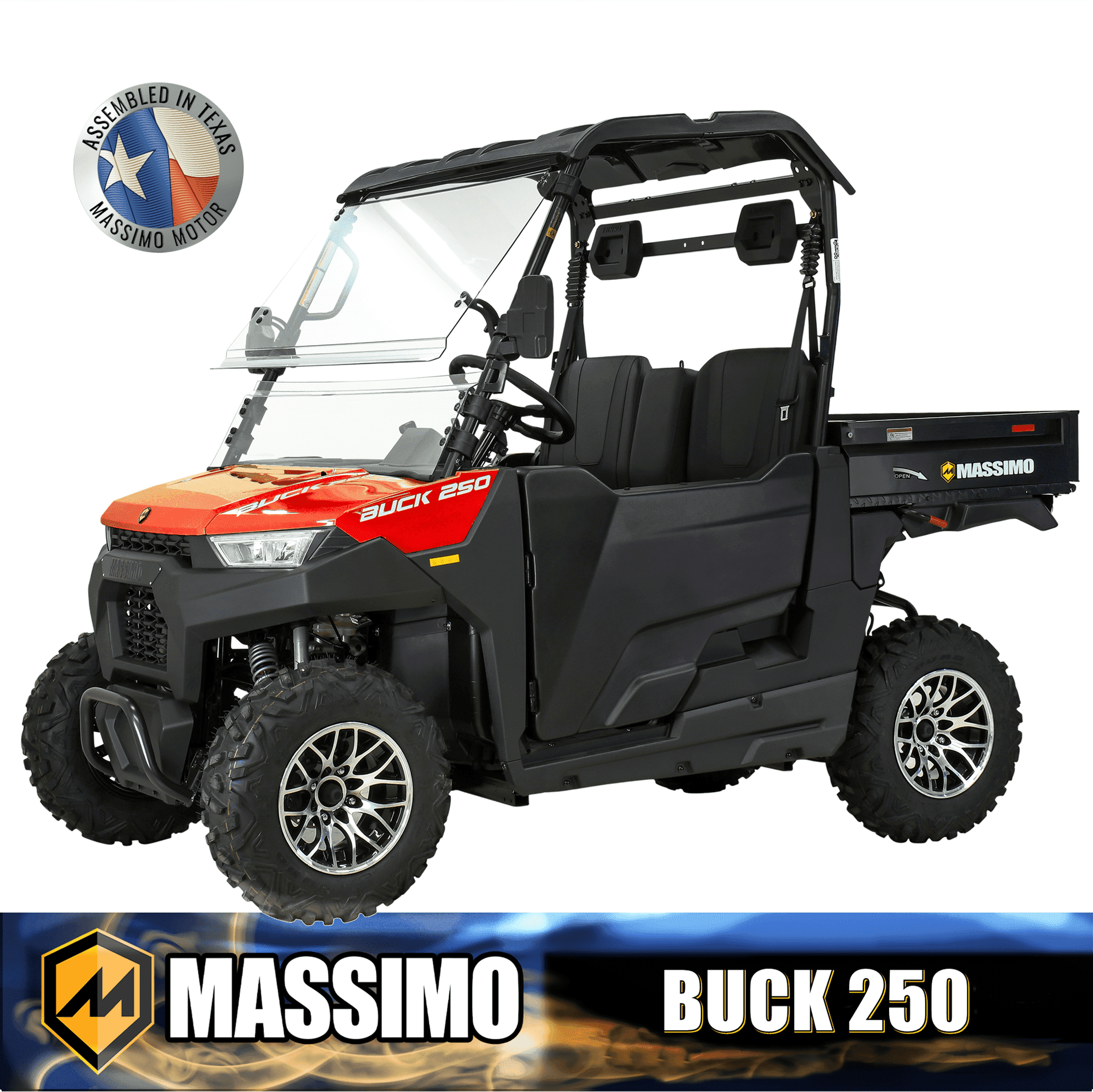 Massimo Buck 250 Side by Side UTV 12hp, 177cc, 6.5 cf. Dumping Cargo Bed - Red