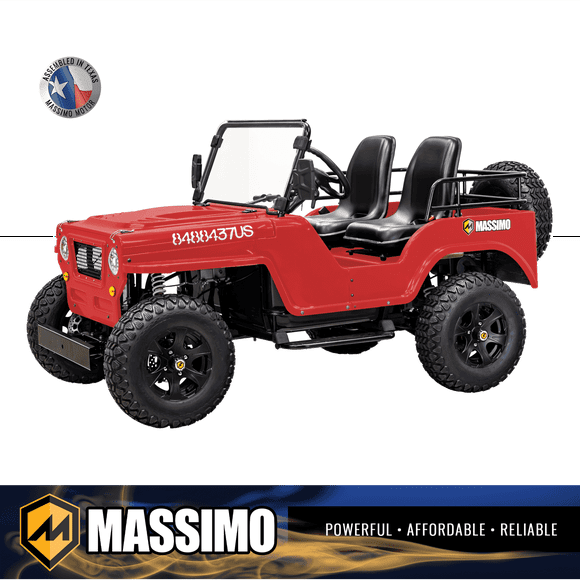 Massimo GKD350 Gas Go Kart – 300cc 18HP 4-Stroke Automatic, 2-Seater Military Style – Red