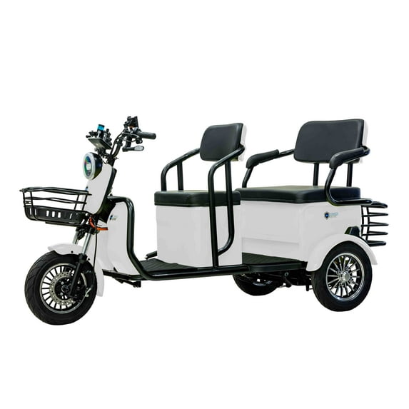 Massimo MGC 800W 3-Seat Scooter with Front and Back Storage Golf Cart, White
