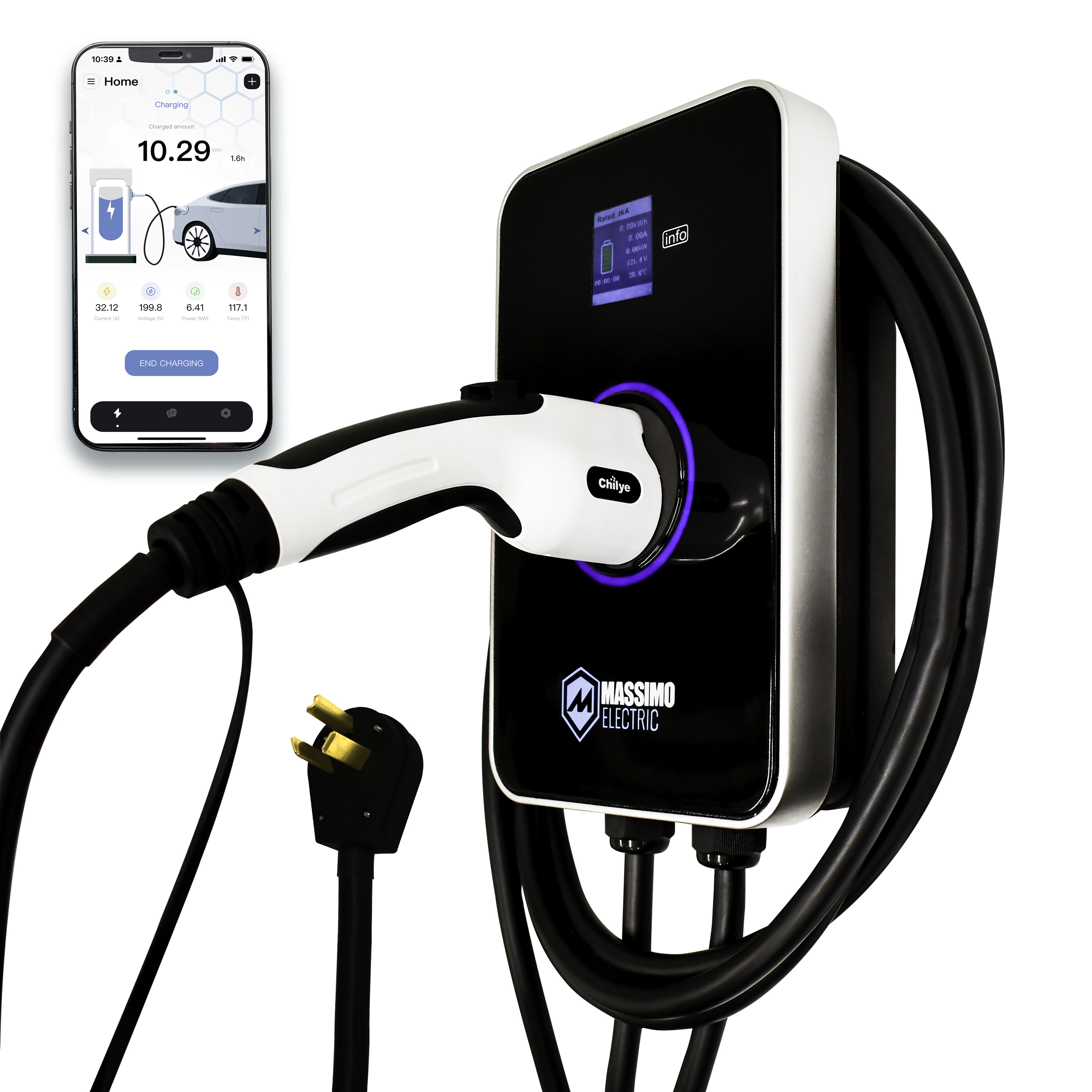 Massimo EV Charger 240V, 50 Amp Level 2 Fast Vehicle Charging Station