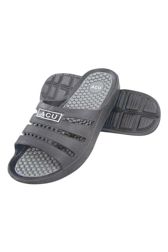 Massing Comfort Slides, Waterproof Slip On Sandals, Black/Gray, Mens Size 11