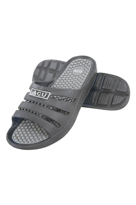 Massing Comfort Slides, Waterproof Slip On Sandals, Black/Gray, Mens Size 13