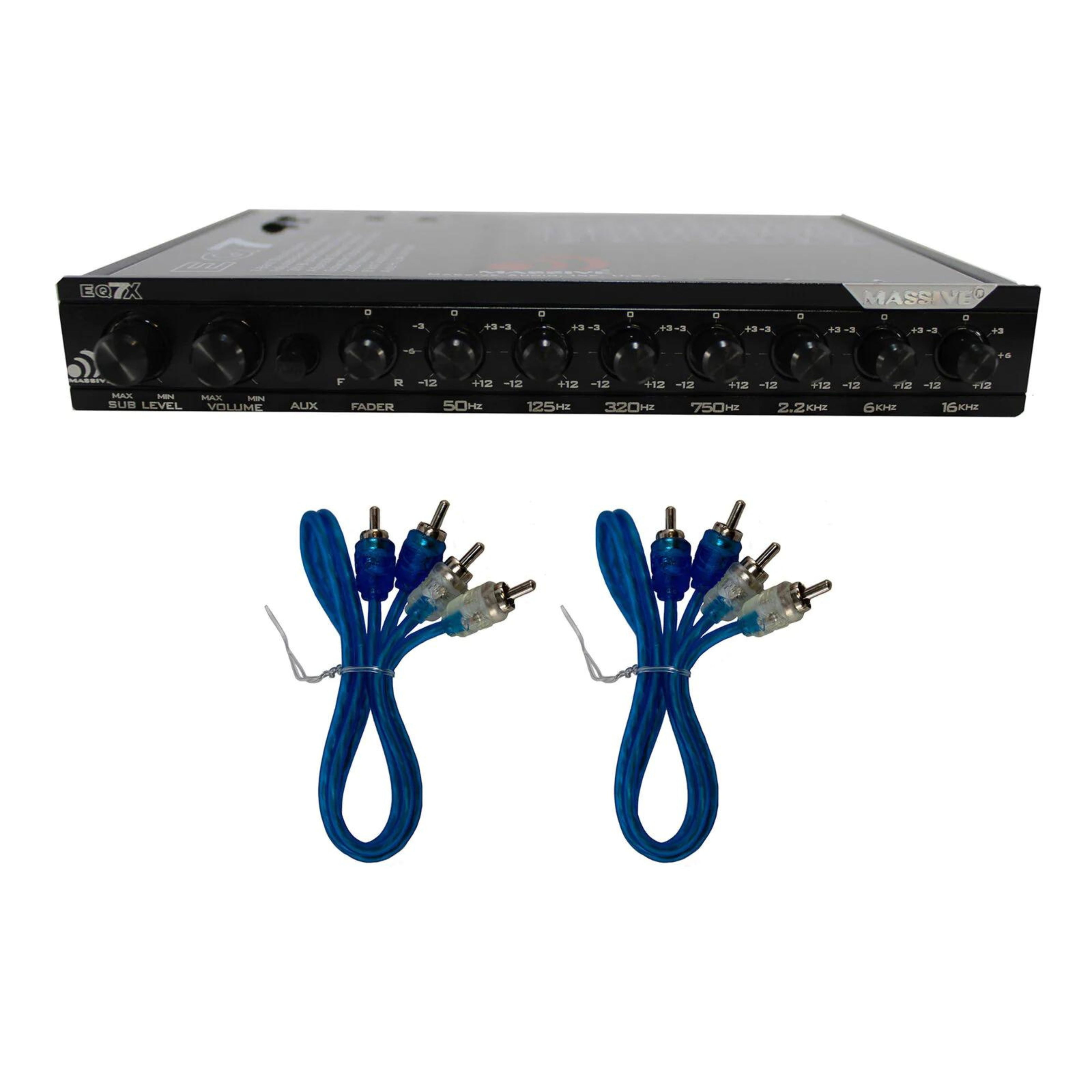 Massive Audio 7 Band Graphic Equalizer EQ7X + Male to Male 18" R2RCA18IN