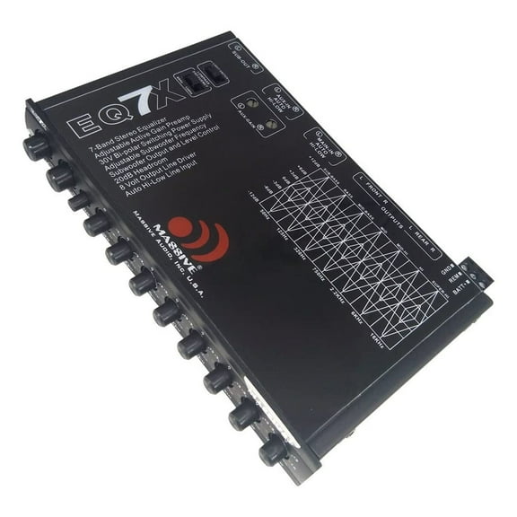 Massive Audio EQ-7Xv2 Car Equalizer with 7 Band Graphic Equalizer - Aux inputs - Sub Output - Active Gain Preamp - 8v Line Driver - 12dB Crossover - Auto Hi-Low Line Input