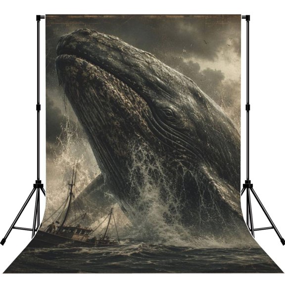 Massive Breaching Whale And Fishing Boat Art Photography Backdrop 5x7Ft Background for Photo Studio Video Recording Birthday Party Wedding Home Decor