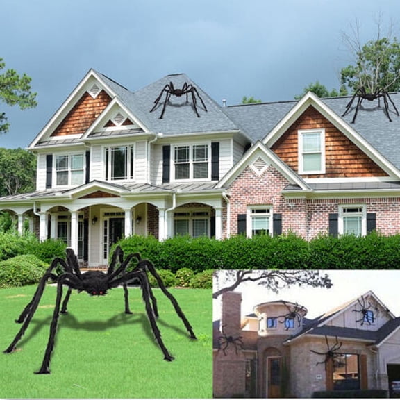 Massive Spooky Black Furry Halloween Spider Prop, Terrifying Haunted House Visual For Outdoor Porch Trick Or Treat Party Event, Weatherproof Bendable Wire Material For Party Guests Kids