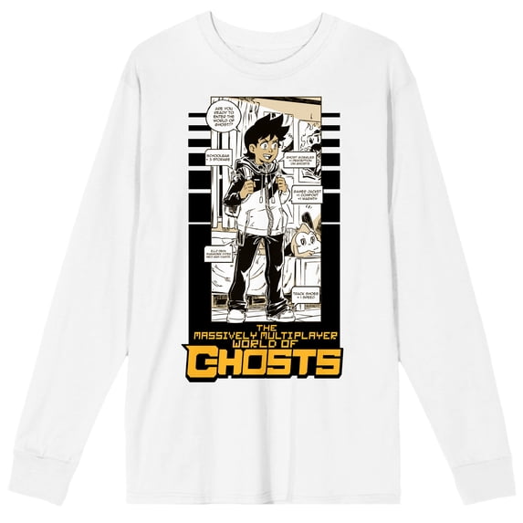 Massively Multiplayer World of Ghosts Gamerboy Adult White Long Sleeve Tee-Large