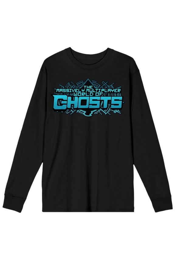 Massively Multiplayer World of Ghosts Title Logo Adult Black Long Sleeve Tee-Small