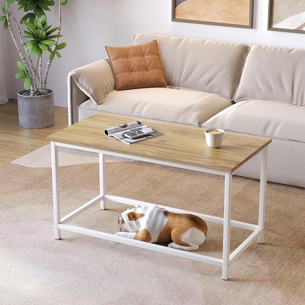 Masslatie Small Rectangular Coffee Table,Simple Modern Open Design