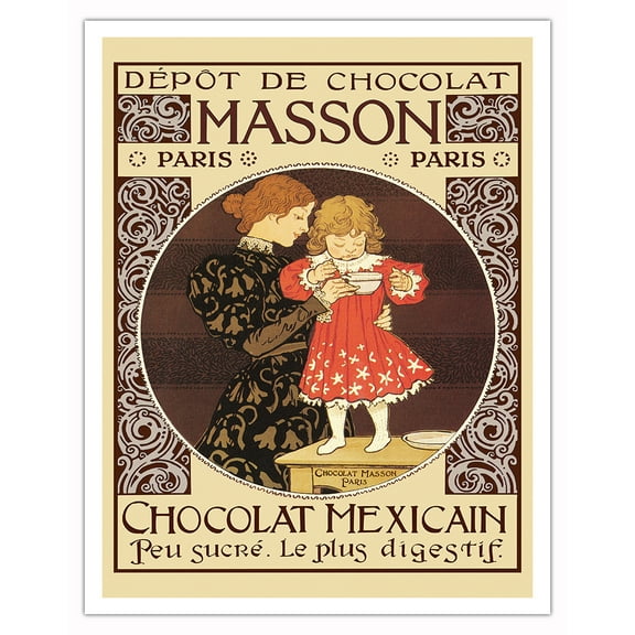 Masson Chocolate Depot (Dépot de Chocolat) - Mexican Chocolate - Vintage French Advertising Poster by Eugène Samuel Grasset c.1897 - Fine Art Matte Paper Print (Unframed) 11x14in