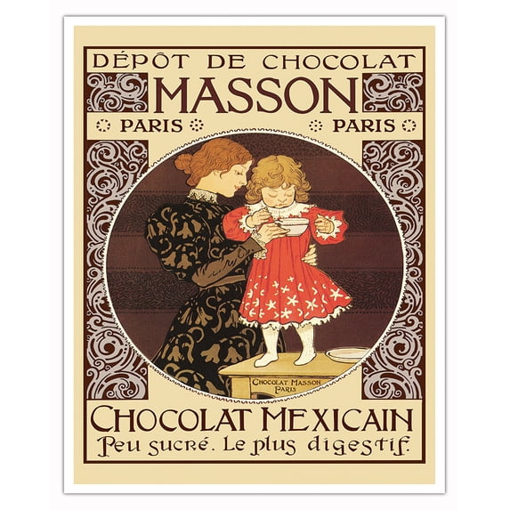 Masson Chocolate Depot (Dépot de Chocolat) - Mexican Chocolate - Vintage French Advertising Poster by Eugène Samuel Grasset c.1897 - Fine Art Matte Paper Print (Unframed) 16x20in