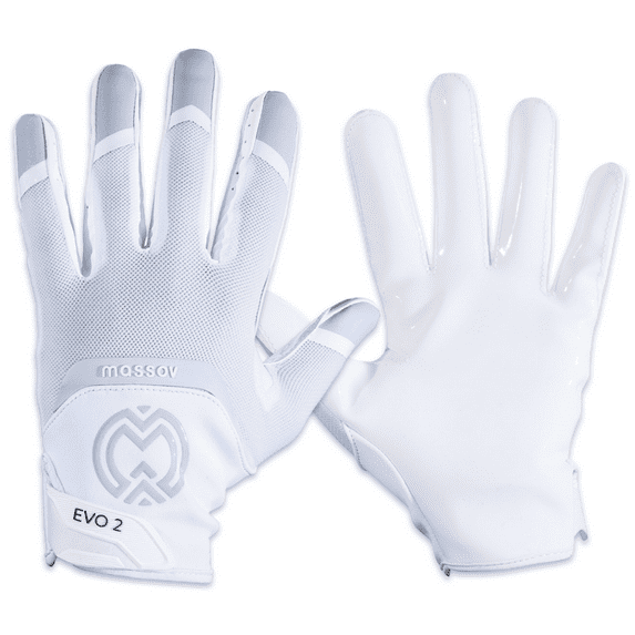 Massov EVO2 Mens Adult Football Glove, Receiver Glove, Polar White, Large