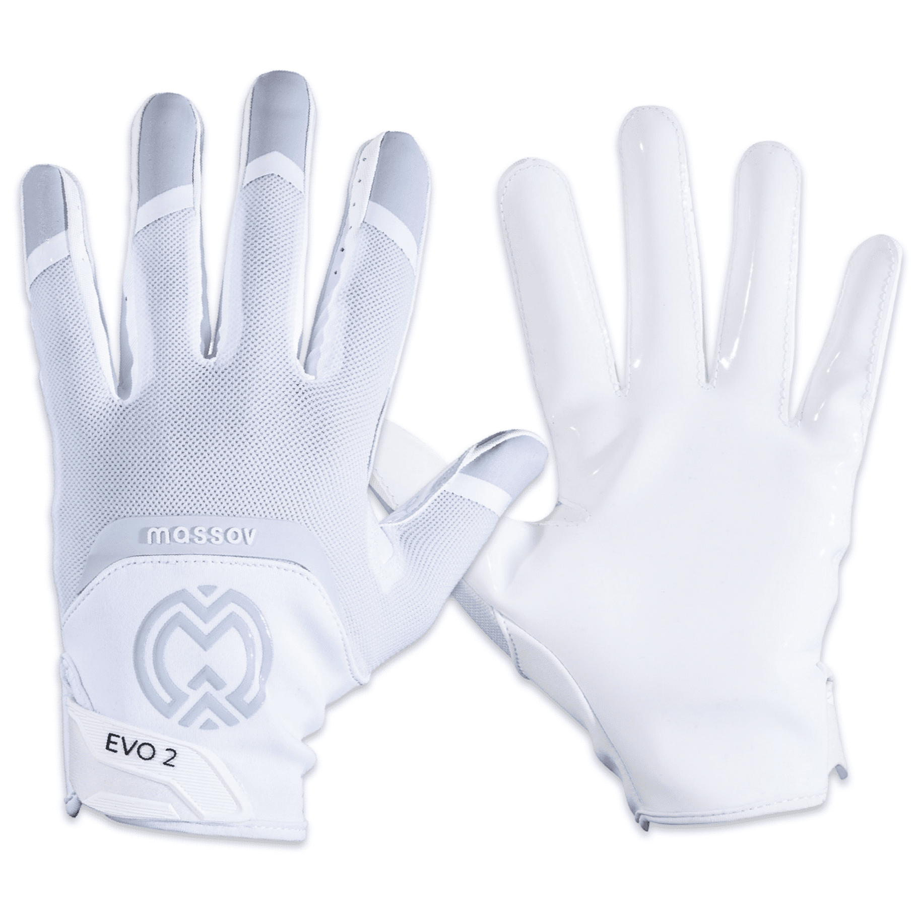 Massov EVO2 Youth Football Glove, Child Receiver Glove, Polar White, Medium