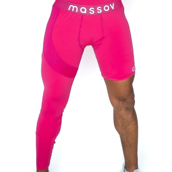 Massov ProForm Men's Single Leg Athletic Tights (Right Leg Long), Pink, Double Extra Large