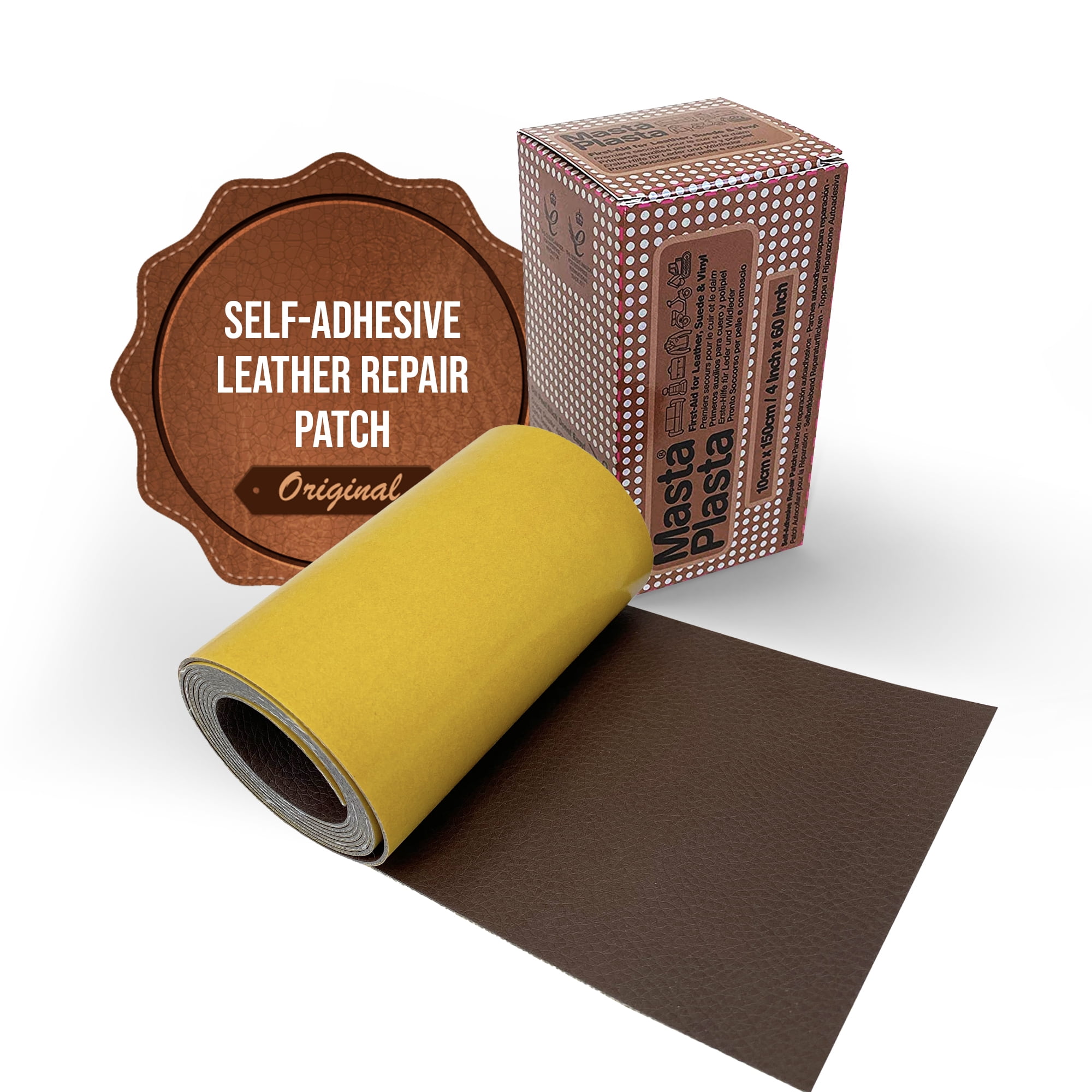 Brown MastaPlasta Self-Adhesive Suede Repair Patches – Peel & Stick Fix For Holes In Leather & Upholstery