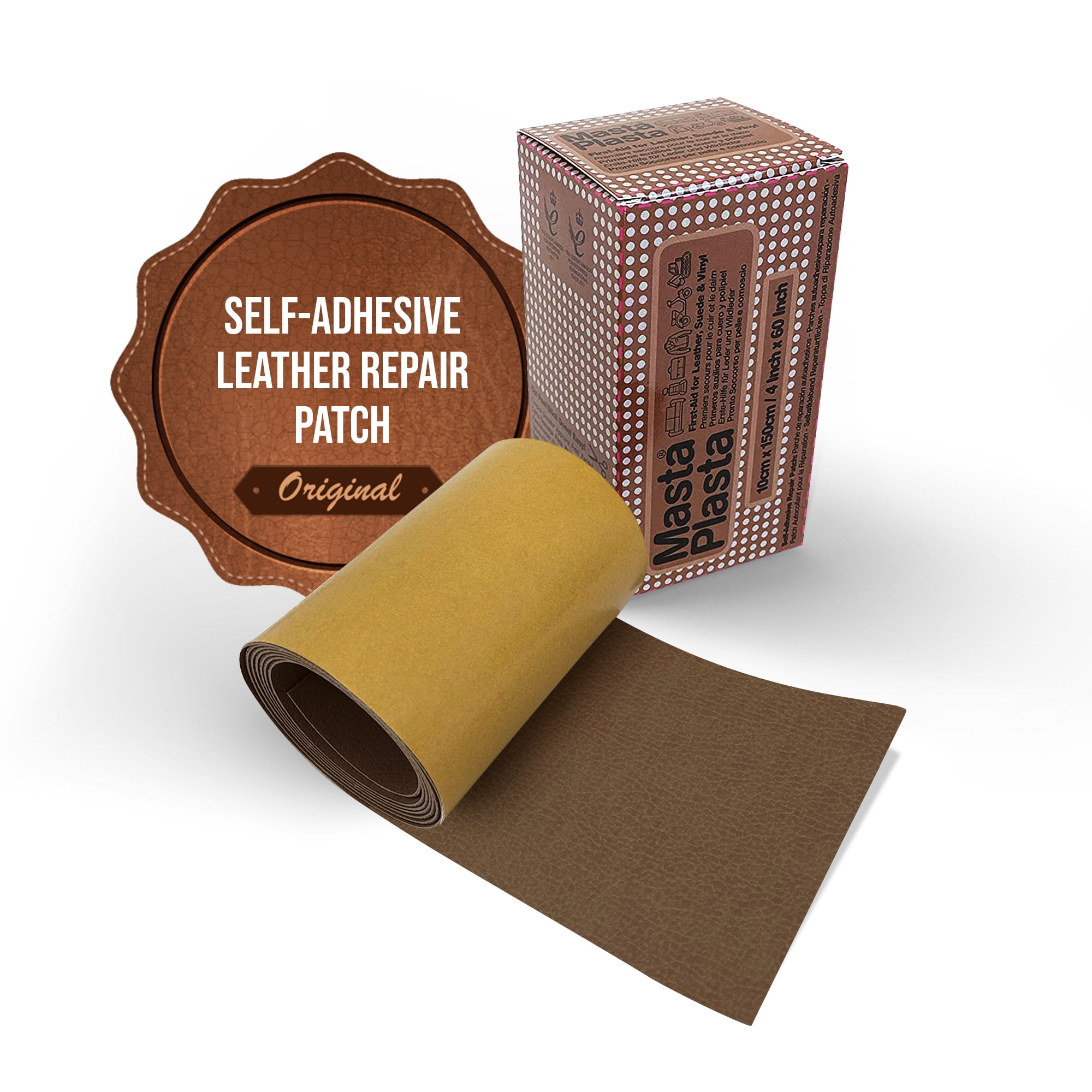 MastaPlasta Instant Leather Repair Tape TAN 60 x 4 in (150cm x 10cm). Self-Adhesive Repair for Sofas, Chairs, Car Seats, Bags and More. Fast, Easy Upholstery Repair on a Roll
