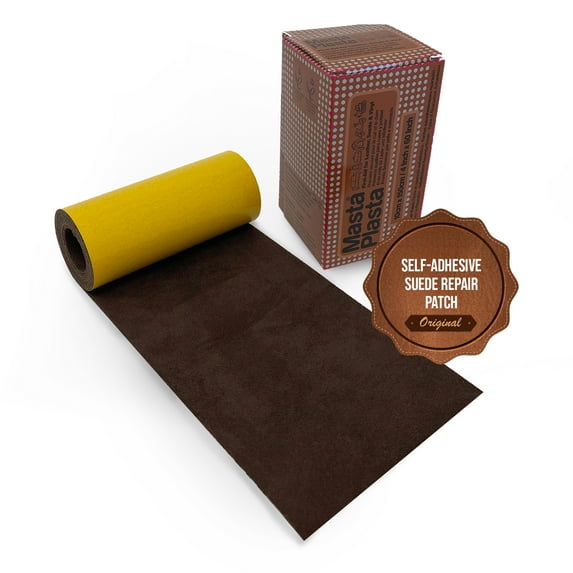 MastaPlasta Instant SUEDE Repair Tape. Brown Suede 60ins x 4ins / 150cm x10cm. Self-Adhesive Sticky Upholstery Repair on a Roll fixes sofas, car interiors, jackets, bags, shoes