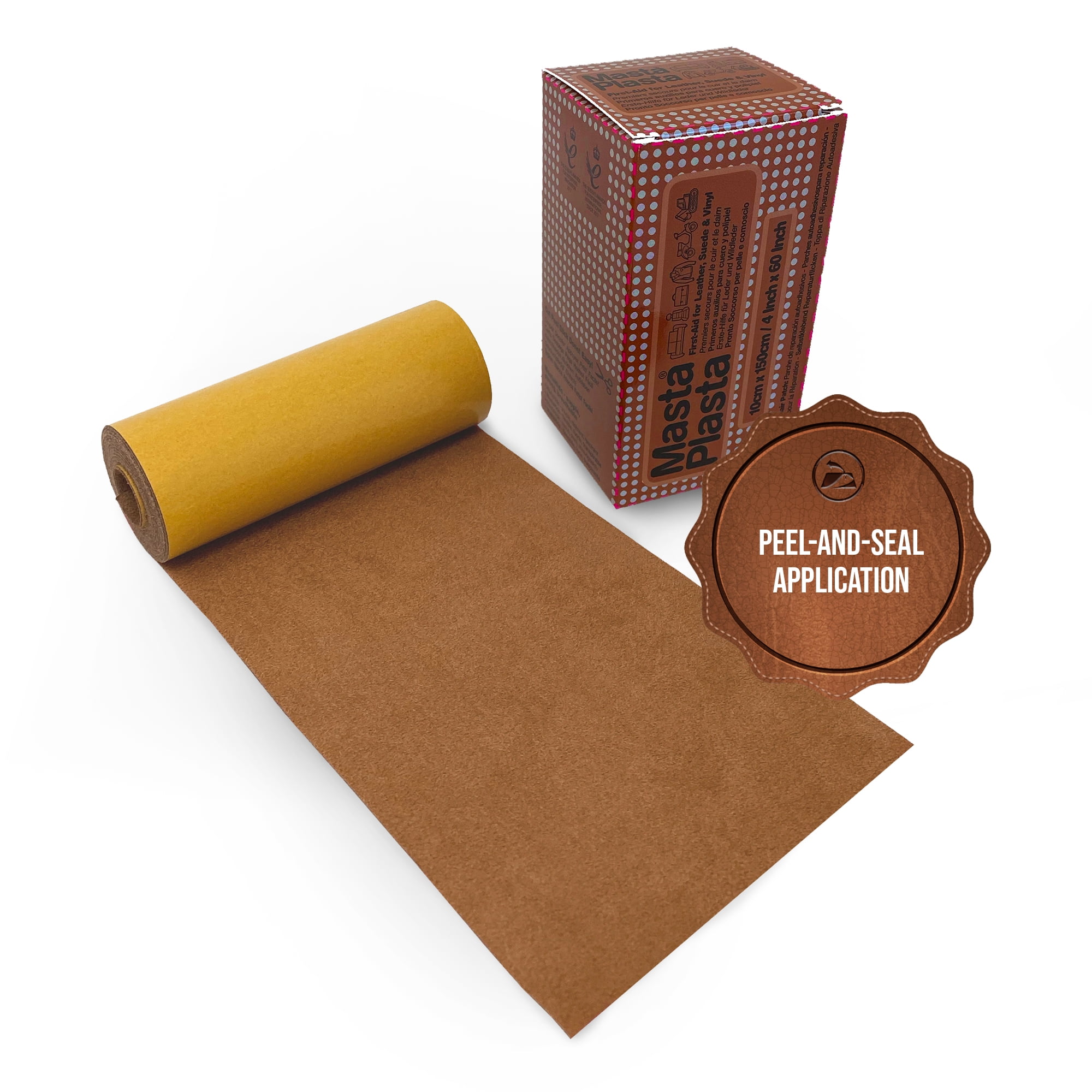 MastaPlasta Instant SUEDE Repair Tape. Tan Suede 60ins x 4ins / 150cm x10cm. Self-Adhesive Sticky Upholstery Repair on a Roll fixes sofas, car interiors, jackets, bags, shoes