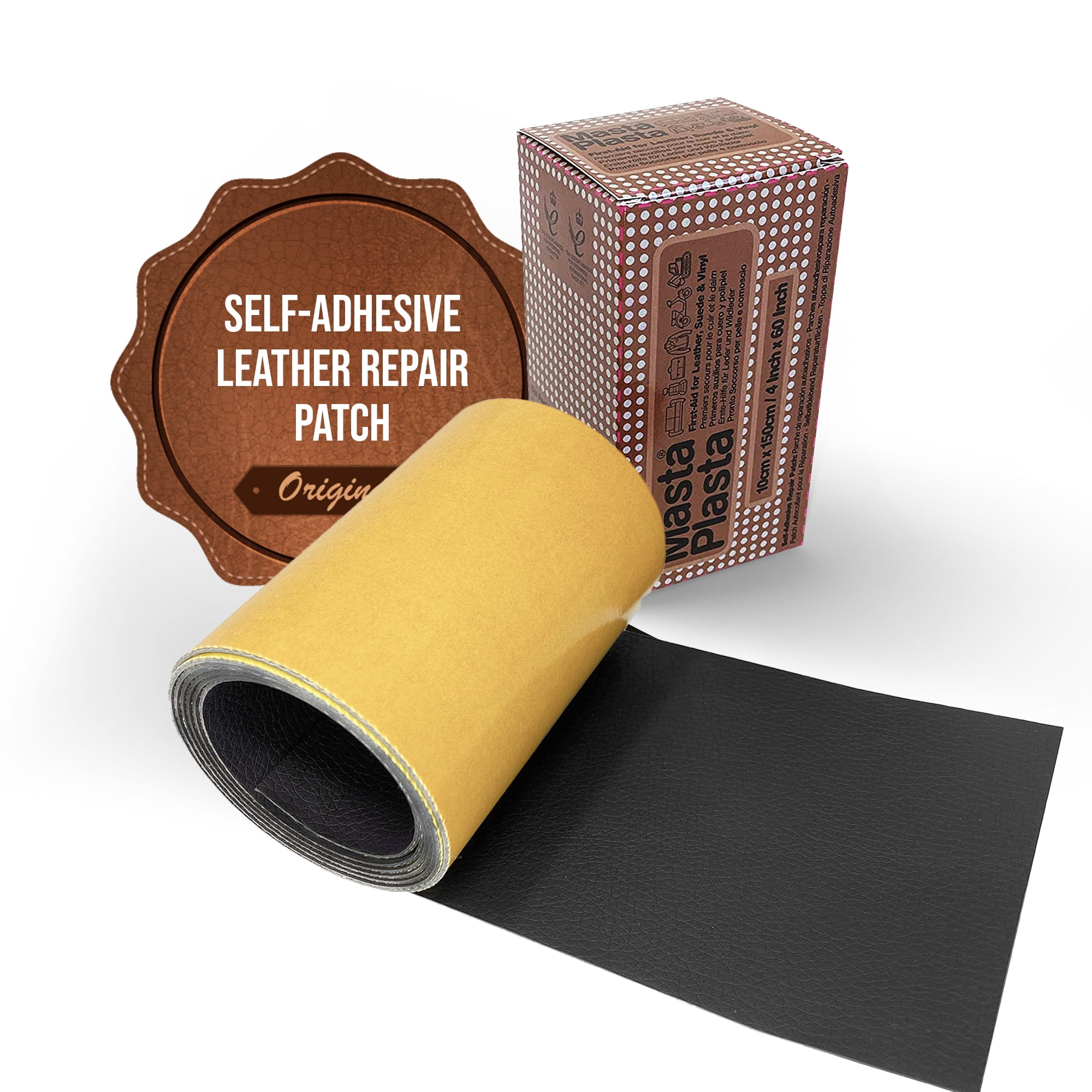 MastaPlasta Instant Leather Repair Tape Dark Brown 60 x 4 in (150cm x 10cm). Self-Adhesive Repair for Sofas, Chairs, Car Seats, Bags and More. Fast