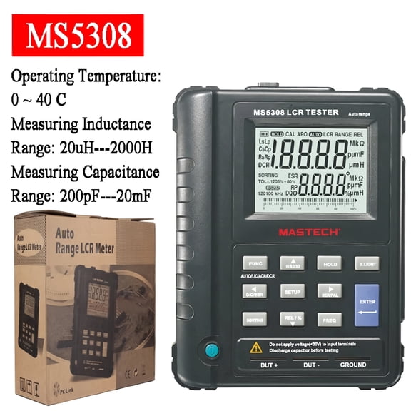 Mastech MS5308 LCR Meters Handheld Professional Auto Range Digital LCR Meter Inductance Capacitance Resistance Tester 100Khz(MS5308)