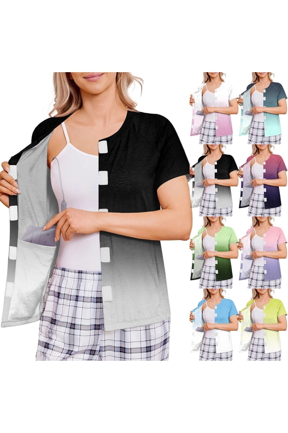 Mastectomy Shirts with Drain Pockets for Women Short Sleeve Shirt Post Op Recovery Must Haves,3XL,#01 Black