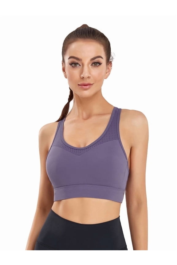 Mastectomy Sports Bra for Women,Wirefree Pocket Bra for Prosthesis, High Support, Breathable Activewear,Purple,XL